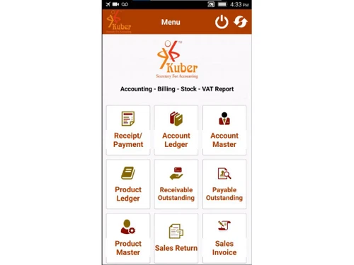 kuber accounting software menu