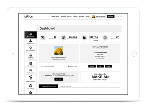 stitch online custom tailoring platform dashboard