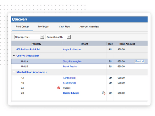 quicken dashboard