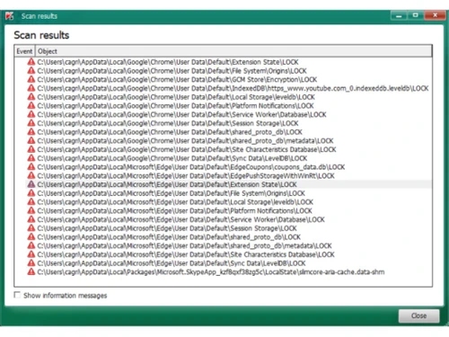 kaspersky virus removal tool-scan results