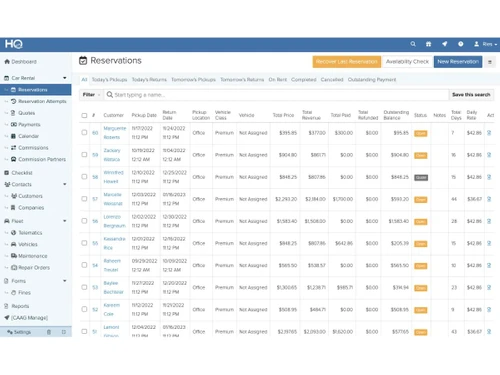 HQ Rental Software-reservations