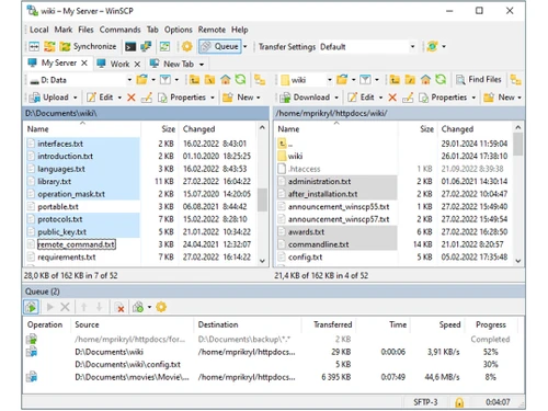 winscp application interface