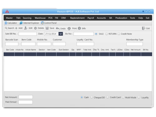 vesture pos software-control panel