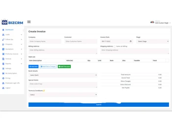 gobizcrm invoices