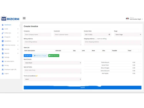 gobizcrm invoices