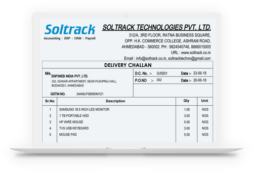 soltrack delivery challan