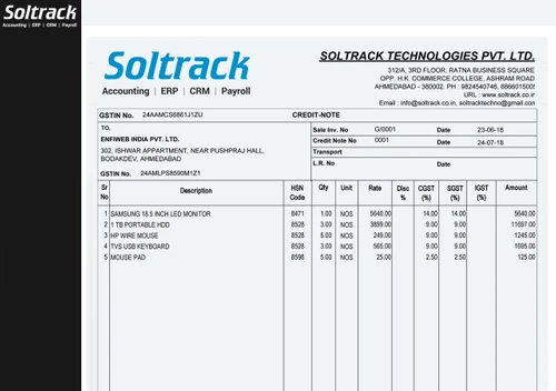 soltrack gst credit note