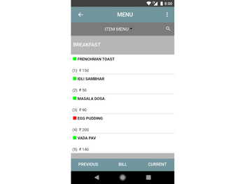 Poketpos Billing App menu