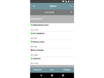 Poketpos Billing App menu