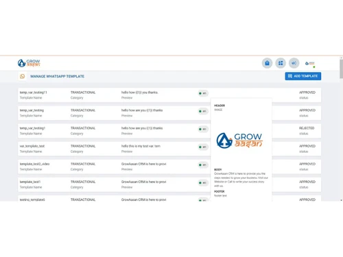 grow aasaan manage whatsapp template