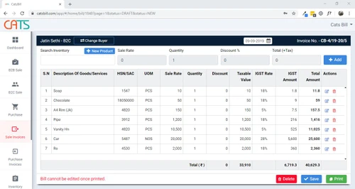 catsbill sales invoices