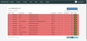 Aster billing purchase list