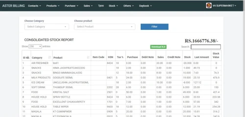 Aster billing stock report