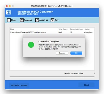 MBOX Converter conversion status