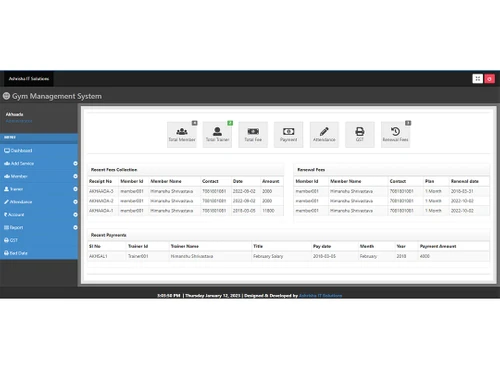 ashrisha gym management software dashboard