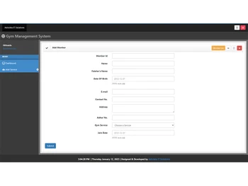 ashrisha gym management software menu