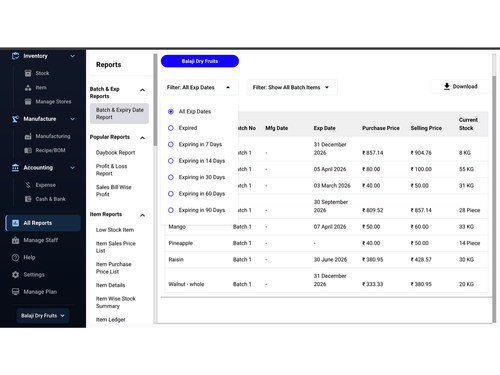 Stock Register-reports