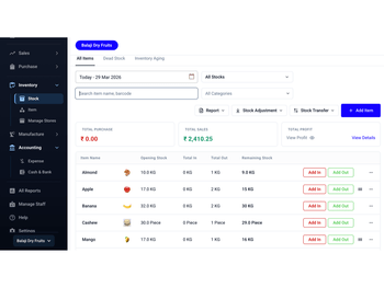 Stock Register-sales