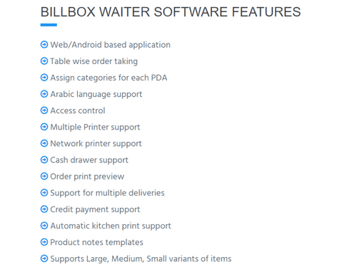 Billbox POS-waiters software features