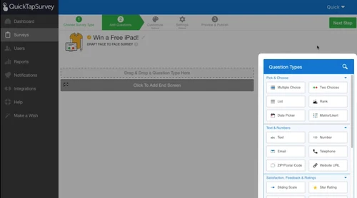 Quicktapsurvey question type