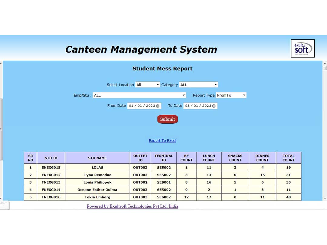 exultsoft menu