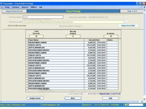 ChequeMan import from excel