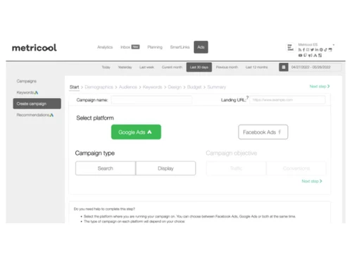 Metricool-Create your Google Ads campaigns
