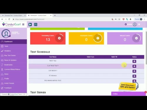 conductexam offline test software dashboard