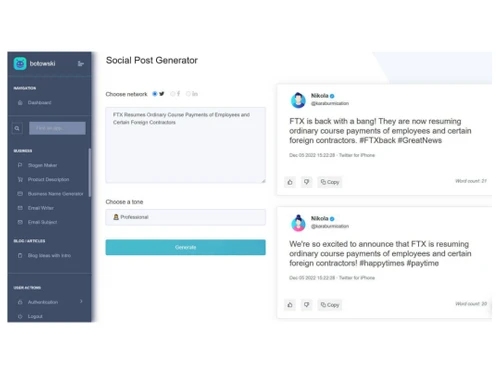 Botowski-Dashboard-Social post generator