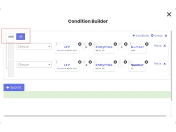 Tradetron-conditional builder