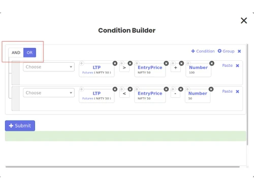Tradetron-conditional builder