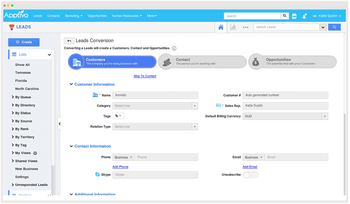 Apptivo Online CRM customer information