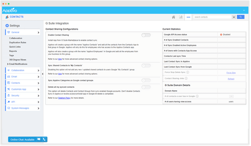 Apptivo Online CRM g suite integration