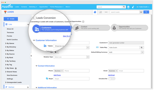 Apptivo Online CRM lead conversion