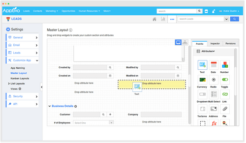 Apptivo Online CRM master layout