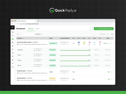 QuickReply AI broadcast auto retry