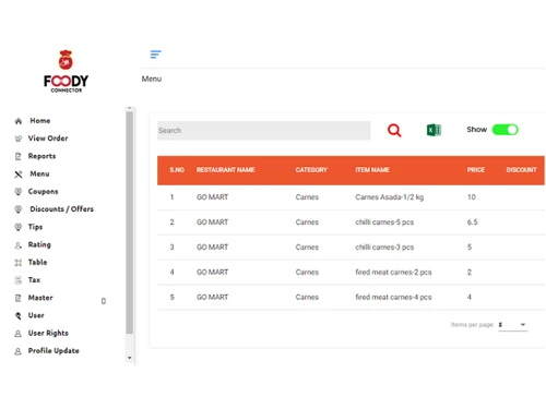 food connector menu management