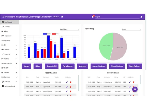 coldstoreapp dashboard