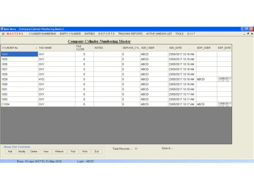 cylinder tracking software-numbering