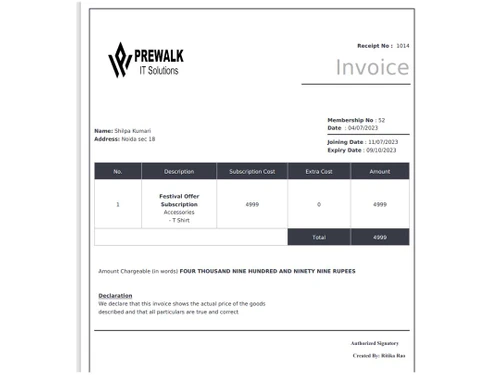 prewalk invoice