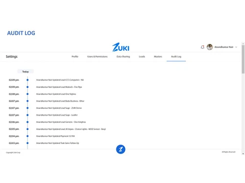 Zukicrm audit log