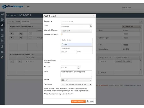 glassmanager invoice