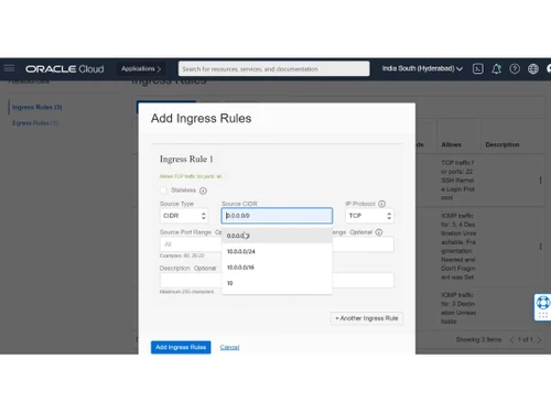 OCI Virtual Cloud Network Ingress rules