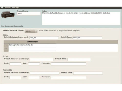 SOFA Statistics Project settings