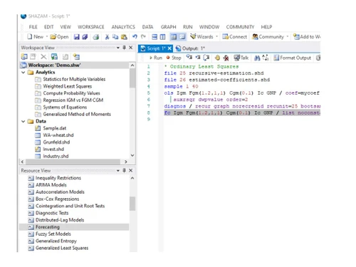 SHAZAM Econometrics Software Workspace
