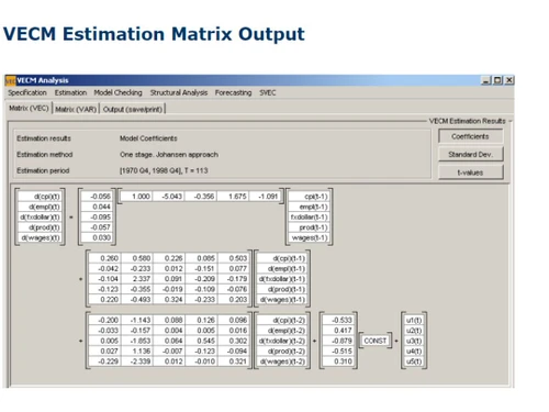 JMulTi Estimation matrix