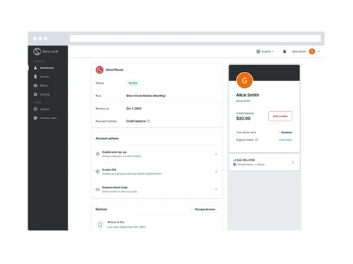 Silent Circle dashboard