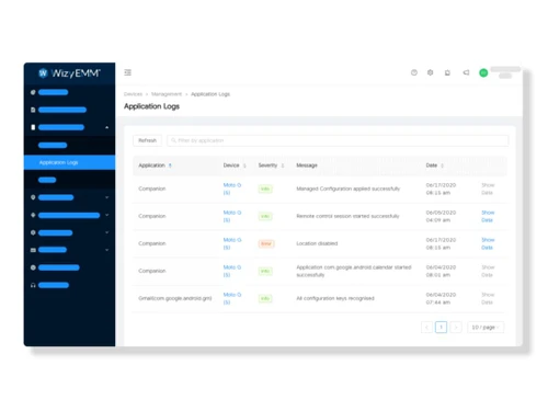 WizyEMM Application Logs