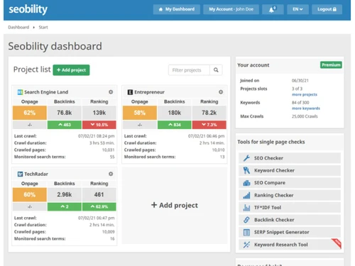 Seobility Dashboard