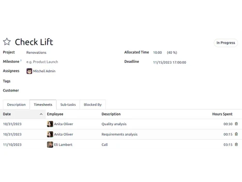 odoo project timesheets